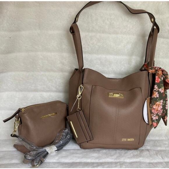 BRAND NEW”STEVE MADDEN BTHAI Taupe Hobo 3 Pcs. W/ Scarf - Picture 2 of 12